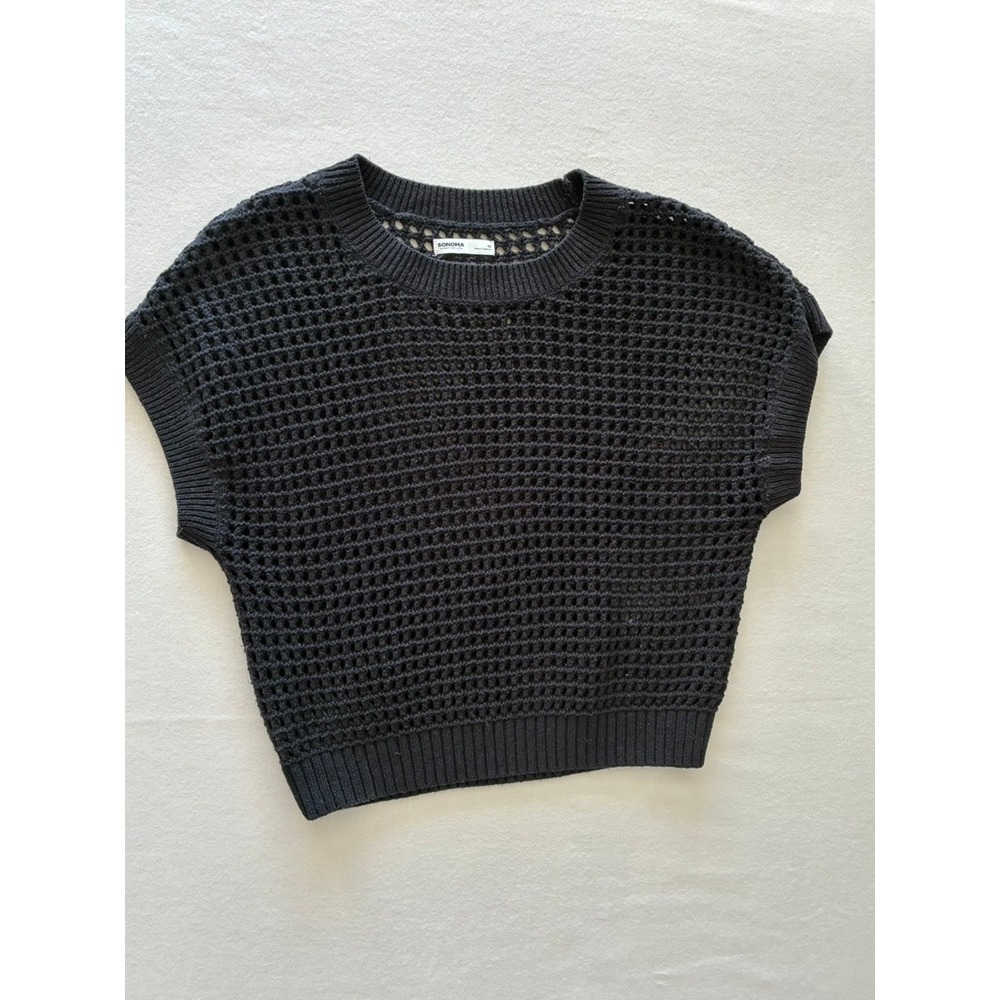 M Black Open Knit Crochet Sweater 90s Boho Grunge Whimisgoth Minimalist Capsule